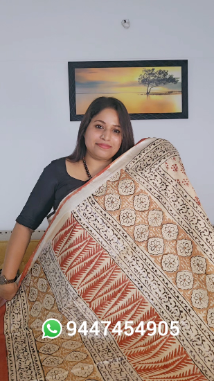 Picture of Cotton linen sarees  with block print